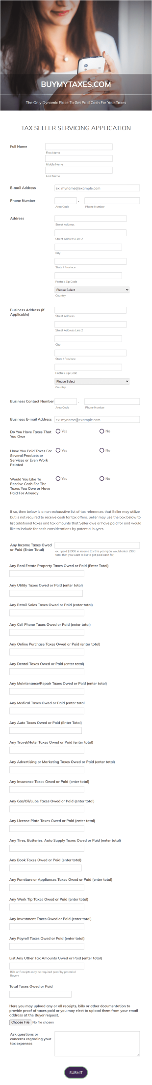 Tax Seller Servicing Application Form Template