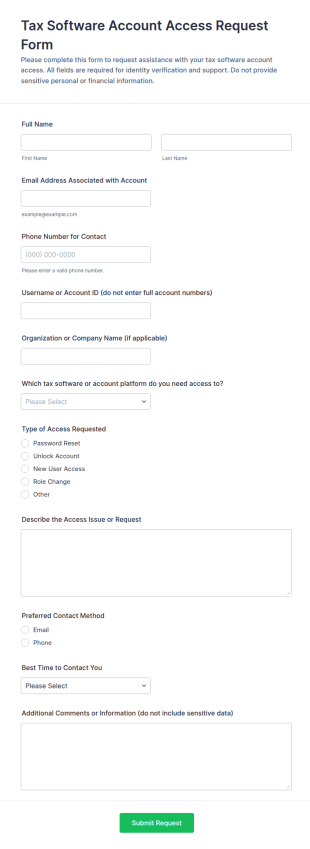 Tax Software Account Access Request Form Template