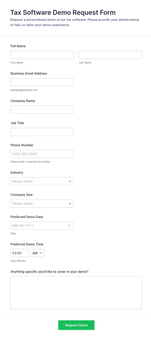 Tax Software Demo Request Form Template