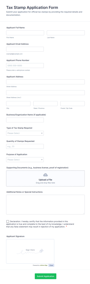 Tax Stamp Application Form Template