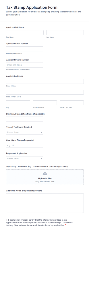 Tax Stamp Application Form Template