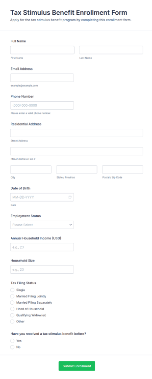 Tax Stimulus Benefit Enrollment Form Template