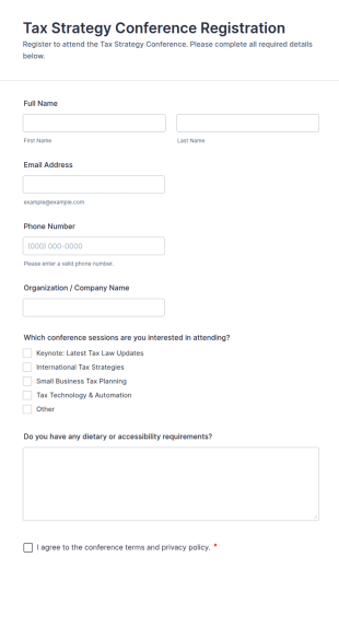 Tax Strategy Conference Registration Form Template