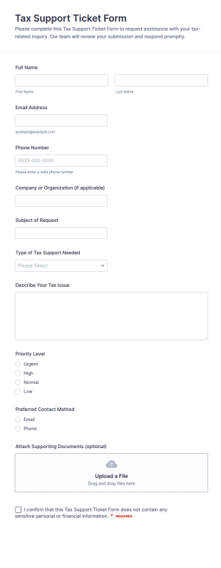 Tax Support Ticket Form Template
