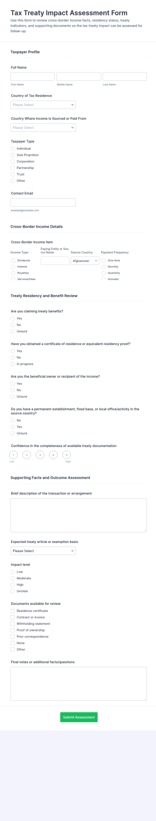 Tax Treaty Impact Assessment Form Template