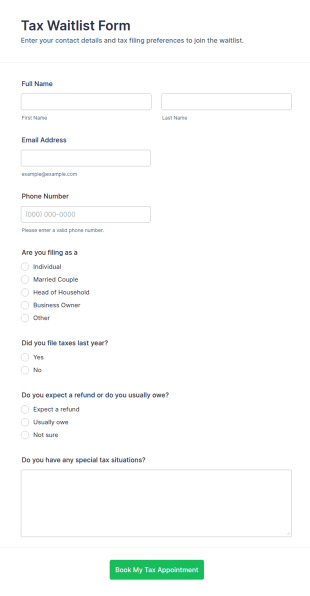 Tax Waitlist Form Template