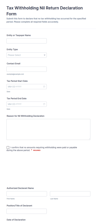 Tax Withholding Nil Return Declaration Form Template