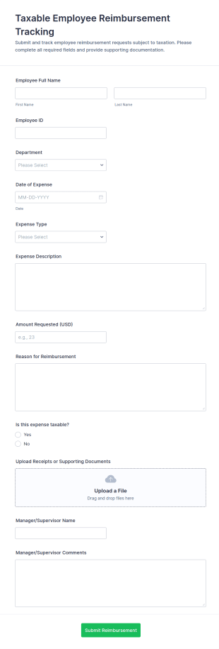 Taxable Employee Reimbursement Tracking Form Template