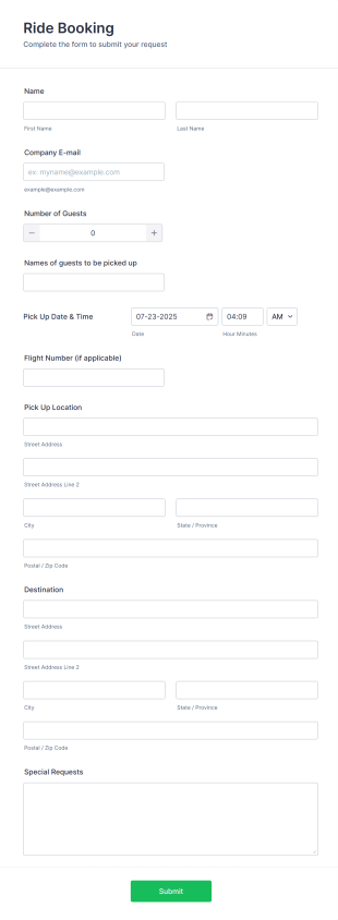 Taxi Booking Form Template
