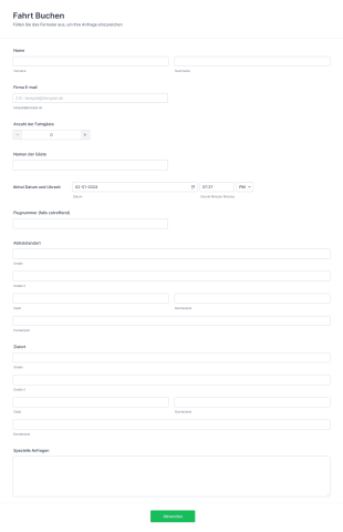 Taxi Buchungsformular Form Template