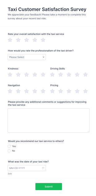 Taxi Customer Satisfaction Survey Form Template