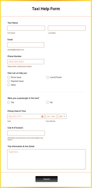 Taxi Help Form Template
