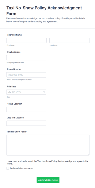 Taxi No Show Policy Acknowledgment Form Template