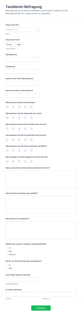 Taxi Service Feedback Umfrage