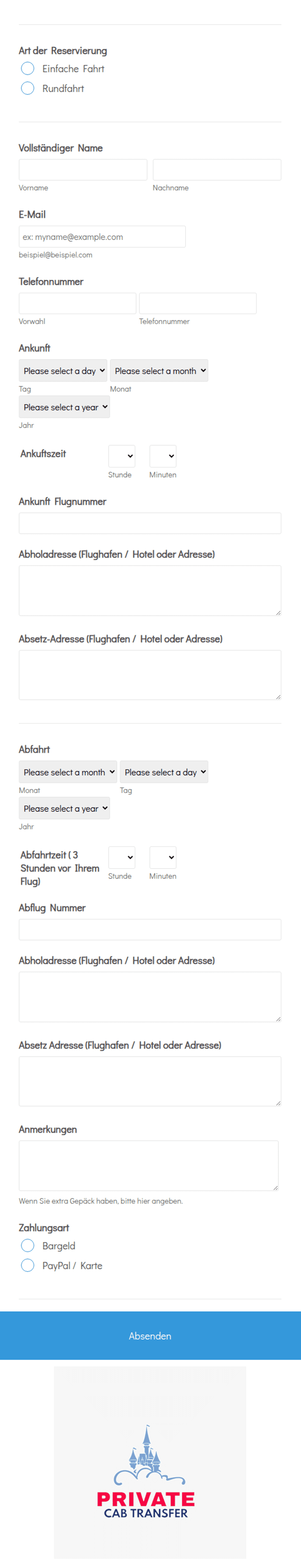 Taxi Service Formularvorlage | Jotform