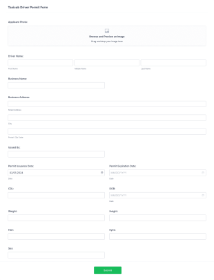 Taxicab Driver Permit Form Template