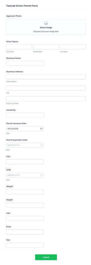 Taxicab Driver Permit Form Template