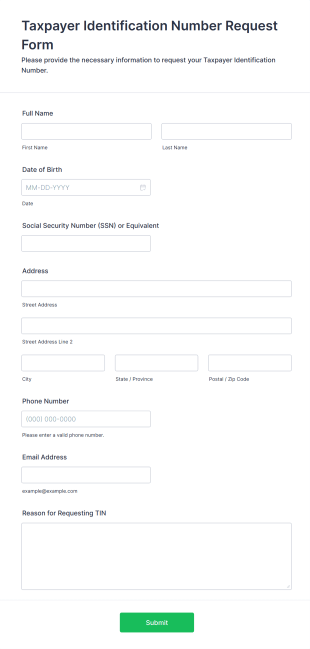 Taxpayer Identification Number Request Form Template