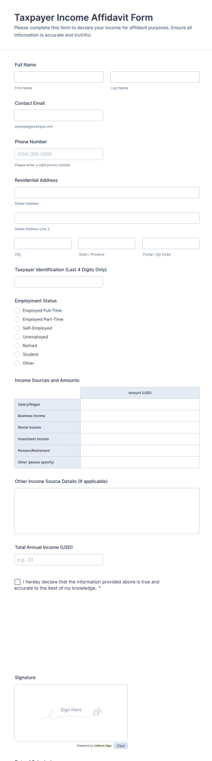 Taxpayer Income Affidavit Form Template