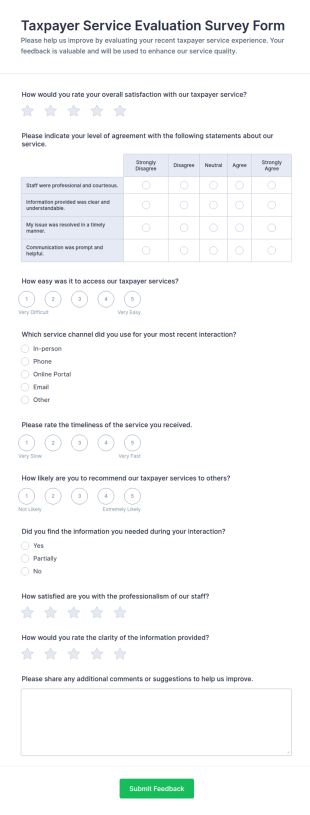 Taxpayer Service Evaluation Survey Form Template