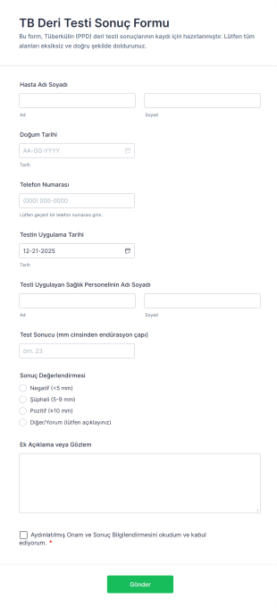 TB Deri Testi Sonuç Form Template