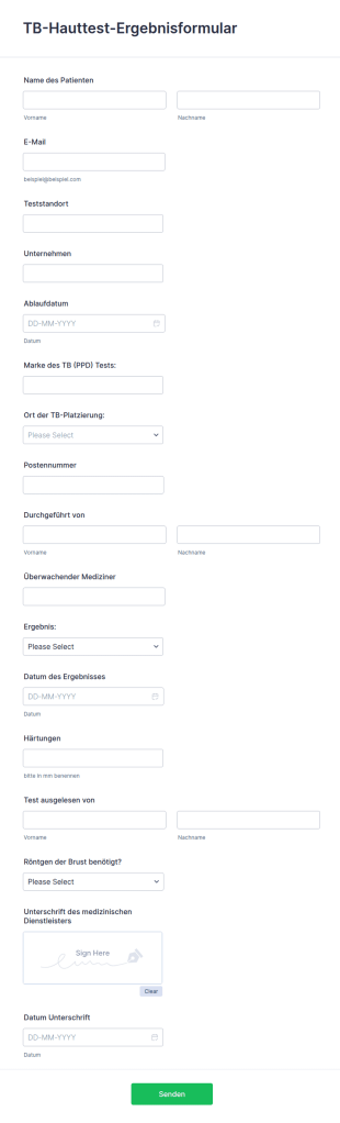 TB Hauttest Ergebnisformular