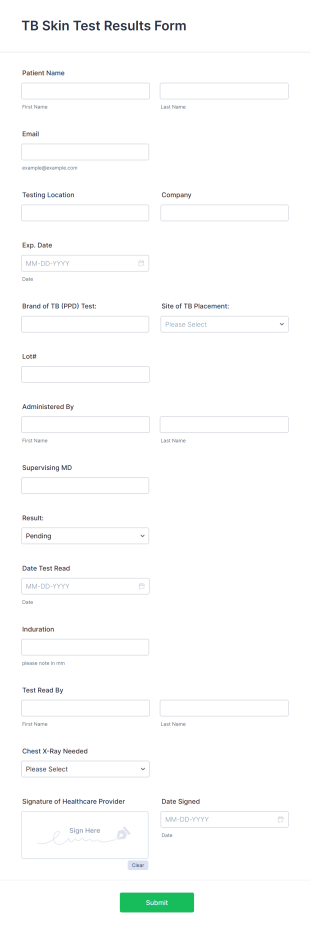 TB Skin Test Results Form Template
