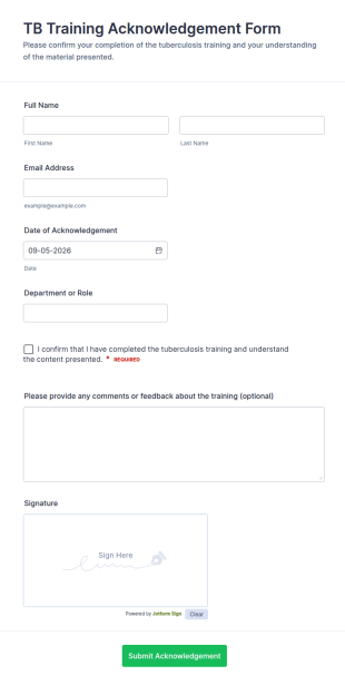 TB Training Acknowledgement Form Template