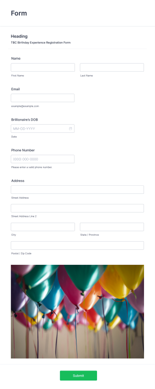 TBC Birthday Experience Registration Form Template