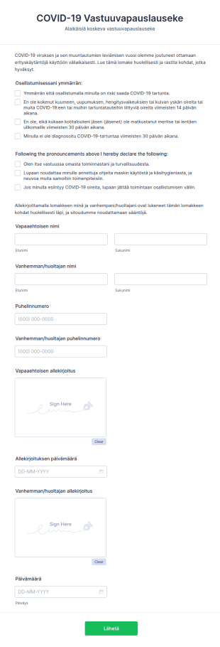 TBC COVID 19 Vastuuvapauslauseke Alaikäiset