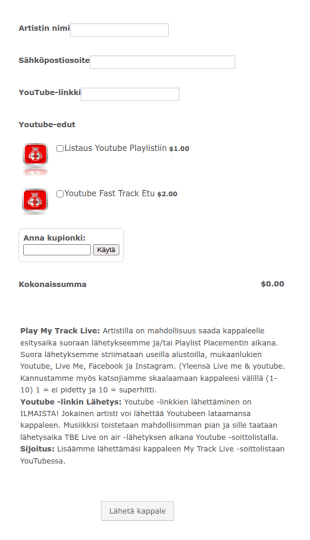 Tbe Linkin Lähetyslomake