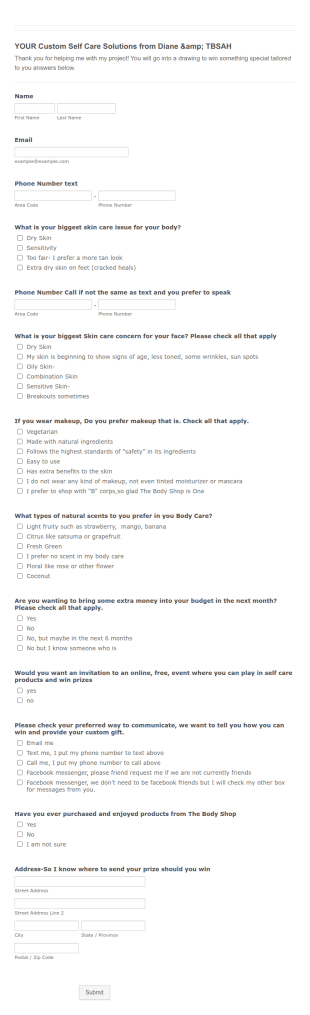 TBSAH Intake Form Template