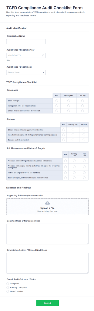 TCFD Compliance Audit Checklist Form Template