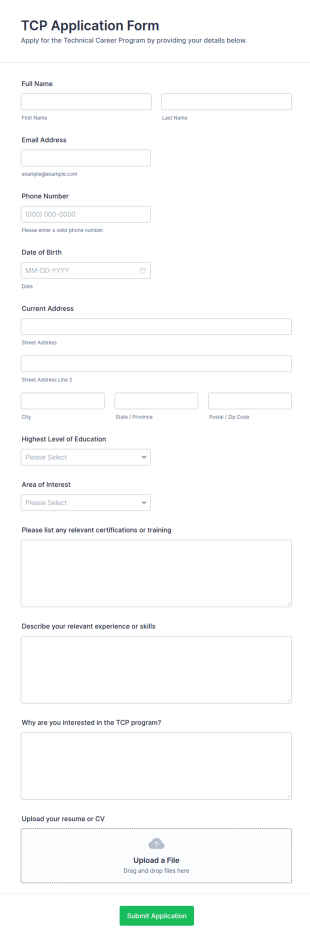 TCP Application Form Template