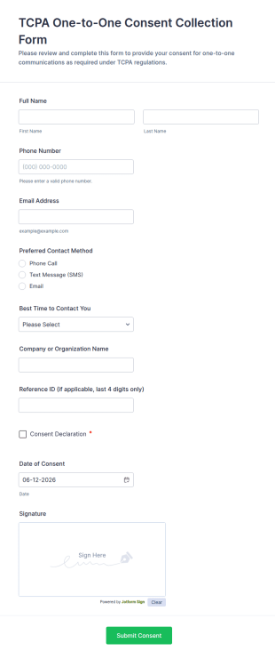 TCPA One To One Consent Collection Form Template