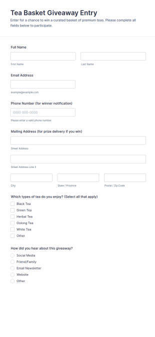 Tea Basket Giveaway Entry Form Template