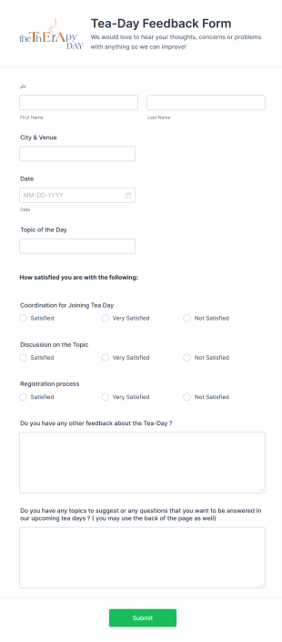 Tea Day Feedback Form Template