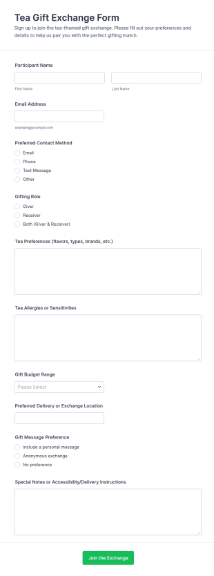 Tea Gift Exchange Form Template
