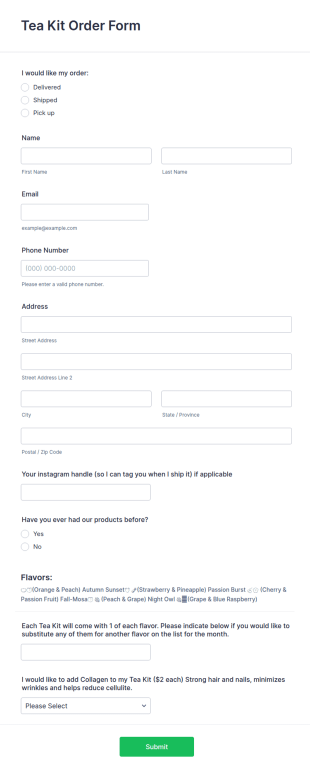 Tea Kit Order Form Template