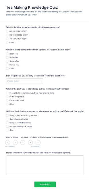 Tea Making Knowledge Quiz Form Template