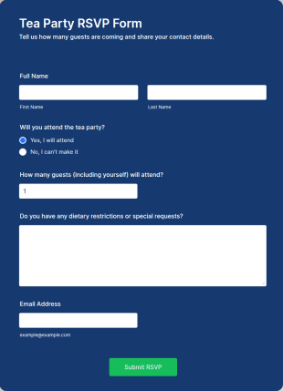 Tea Party RSVP Form Template