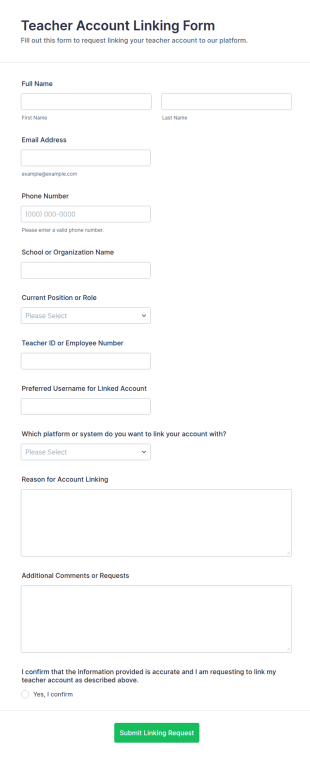 Teacher Account Linking Form Template