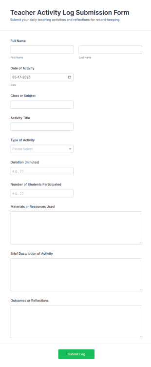 Teacher Activity Log Submission Form Template