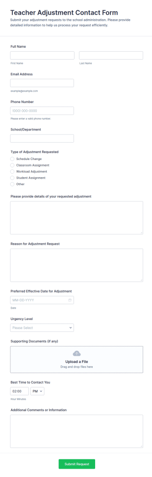 Teacher Adjustment Contact Form Template