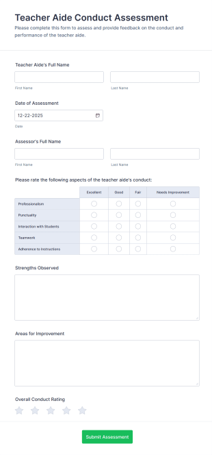 Teacher Aide Conduct Assessment Form Template