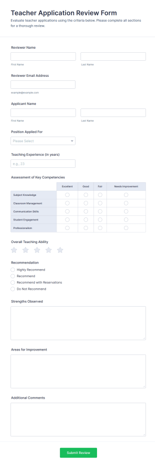Teacher Application Review Form Template