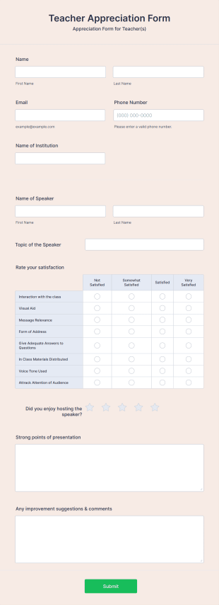 Teacher Appreciation Form Template