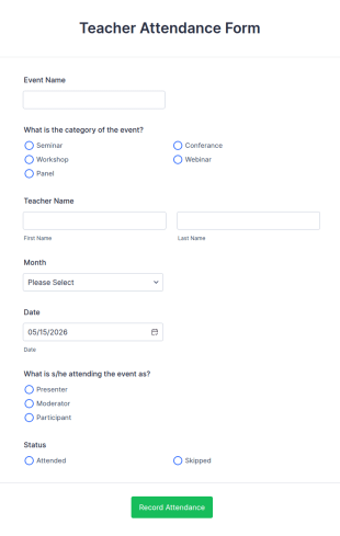 Teacher Attendance Form Template