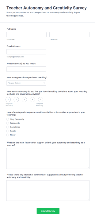 Teacher Autonomy And Creativity Survey Form Template