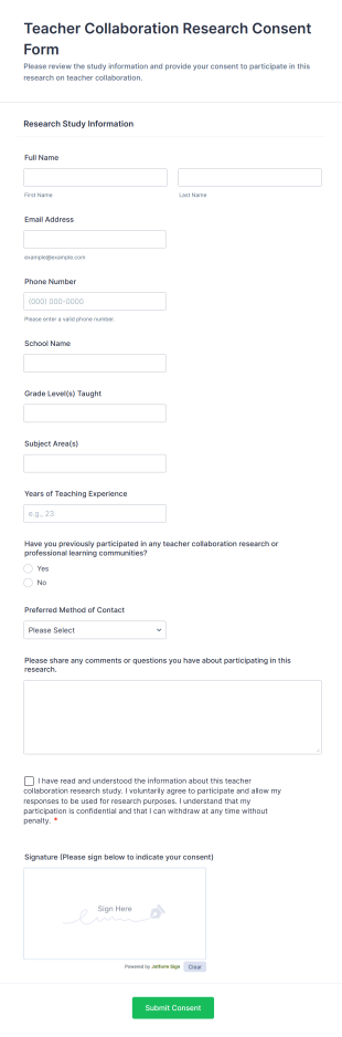 Teacher Collaboration Research Consent Form Template